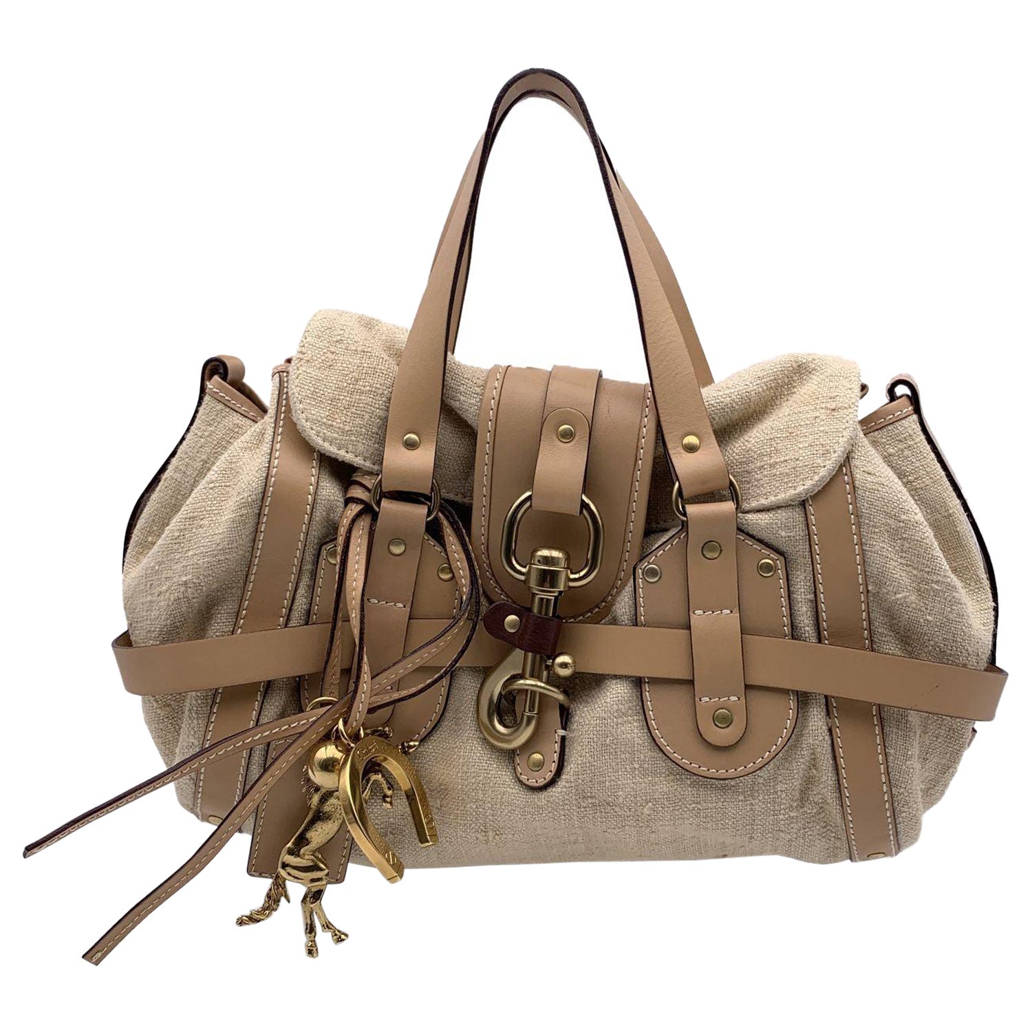 Chloe Beige Canvas and Leather Kerala Bag Satchel Handbag