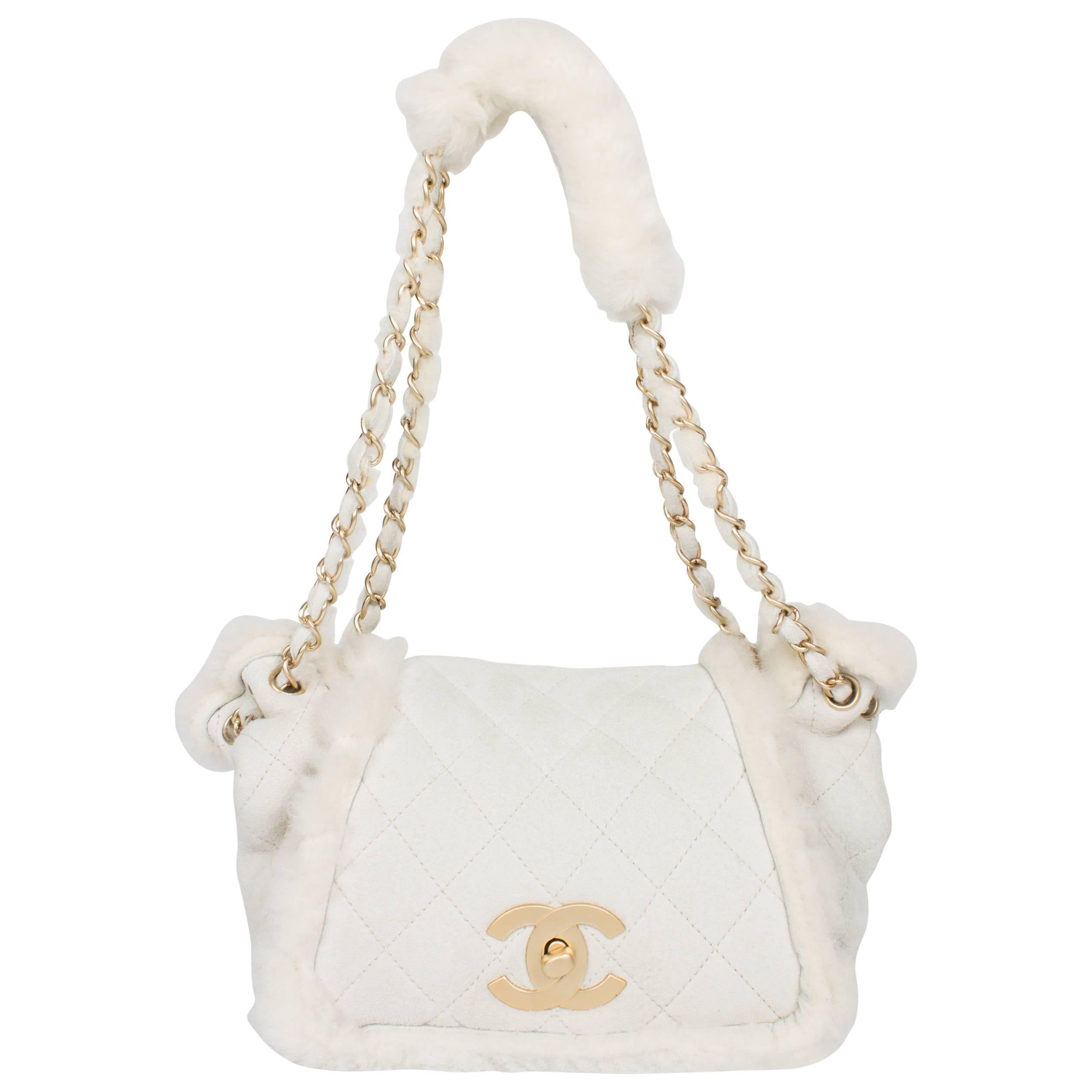 Chanel Leather & Shearling Quilted Bag - off-white