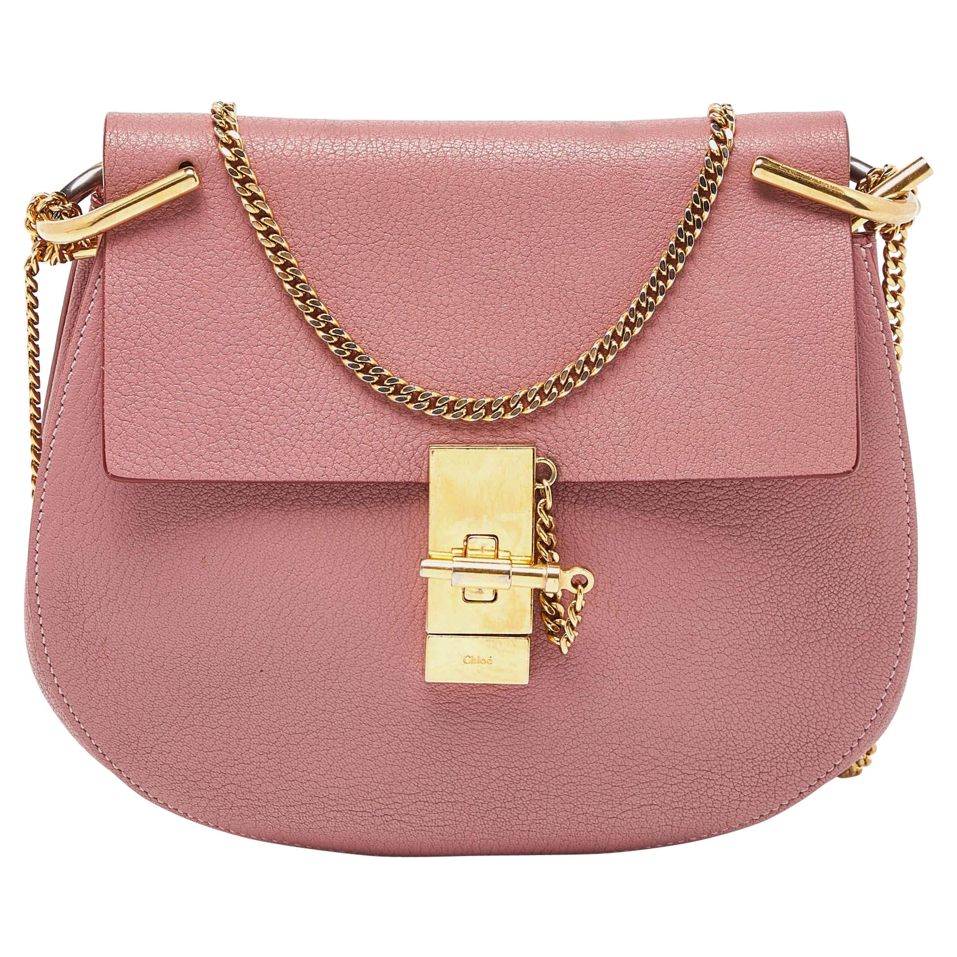 Chloe Pink Leather Medium Drew Shoulder Bag For Sale