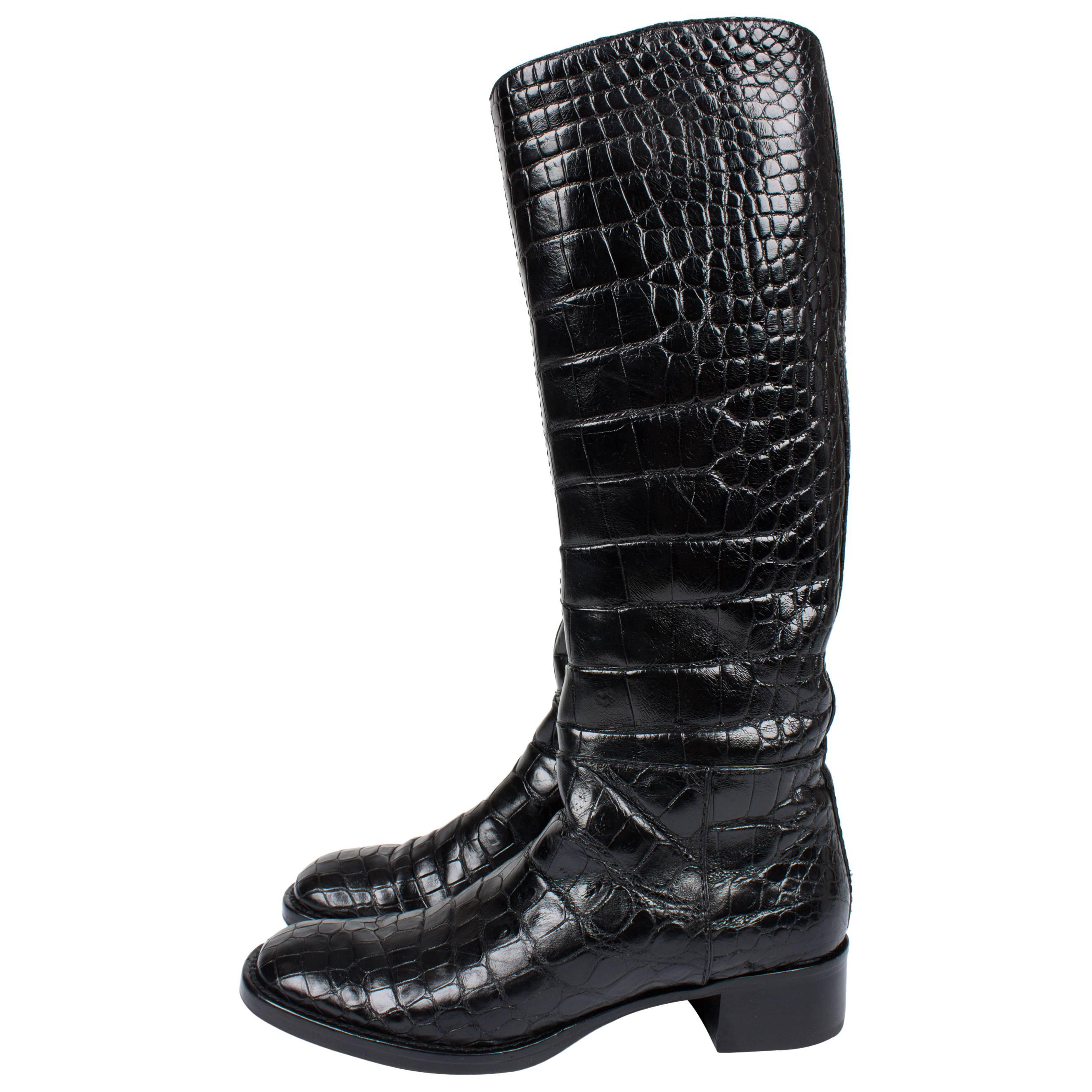 Prada Boots Crocodile Leather - black For Sale