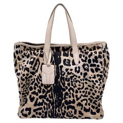 Yves Saint Laurent Beige Animalier Canvas Tote Shoulder Bag