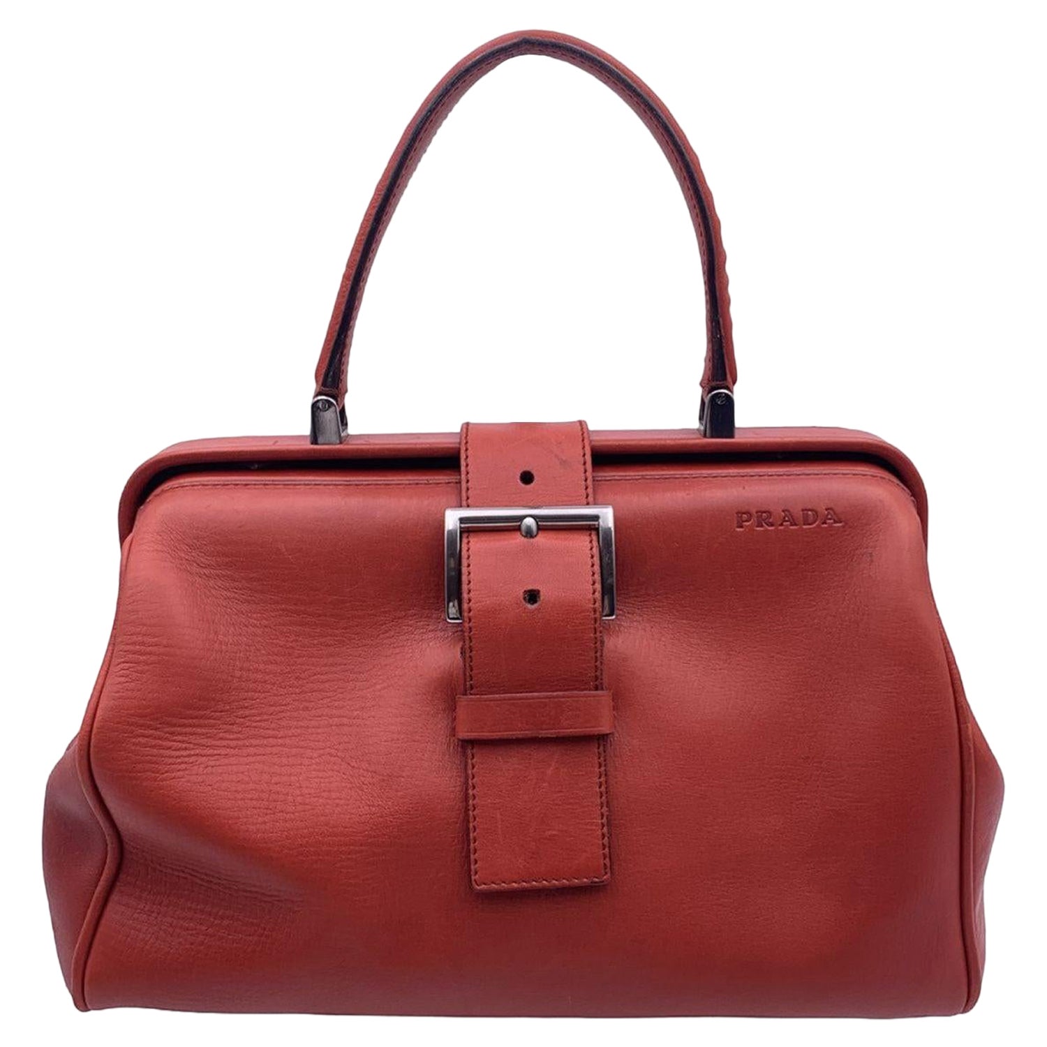 Prada Vintage Red Leather Doctor Bag Satchel Handbag BN0437
