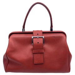 Prada Vintage Rote Leder Doctor Bag Satchel Handtasche BN0437