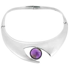 Sigi Pineda Sterling Silver Amethyst Eye Necklace 1940's