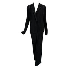 Issey Miyake Fete 2pc Jacket & Pant Black Pleats with Open Mesh Insertion Size 4