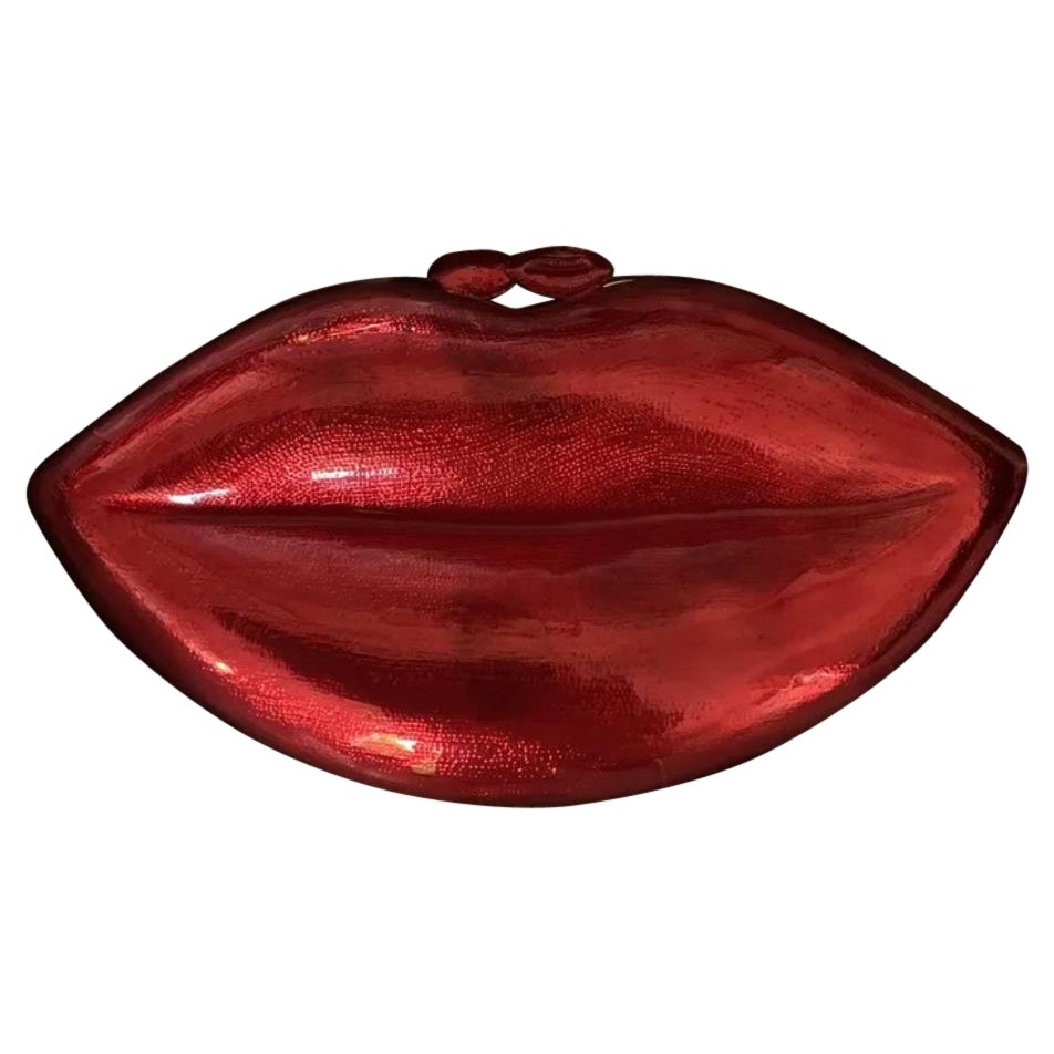 Butler And Wilson Red Lips Enamel Clutch Bag For Sale