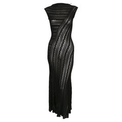 Vintage Azzedine Alaia long black lace knit dress 