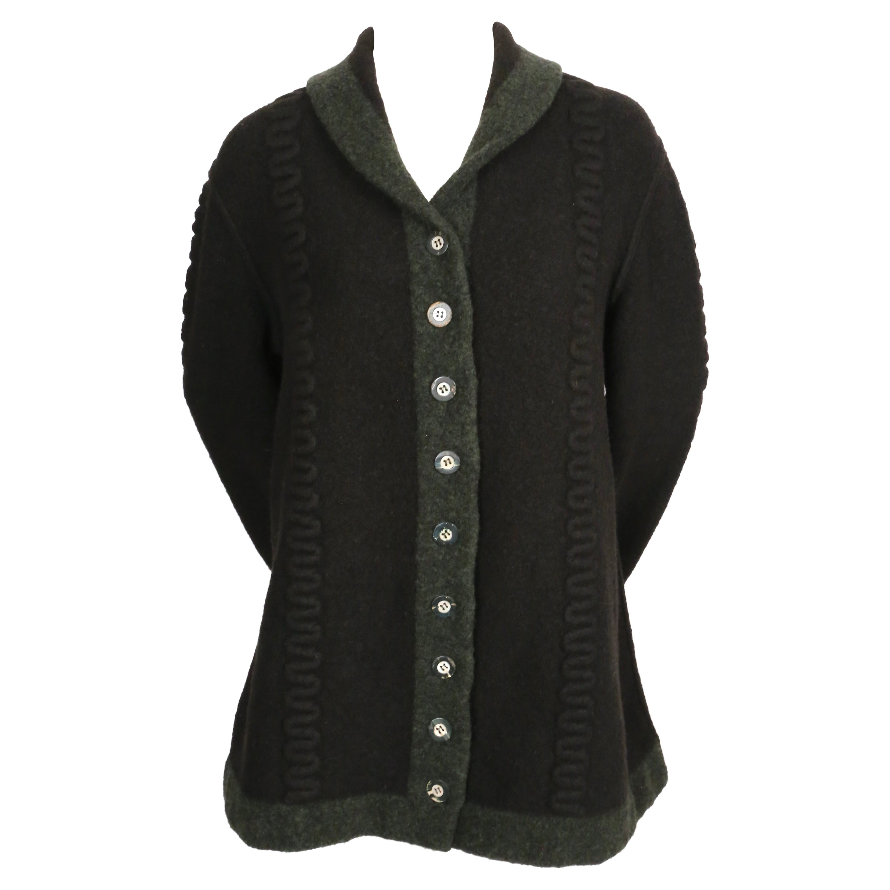 1994 AZZEDINE ALAIA deep navy blue and green oversized wool cardigan sweater For Sale