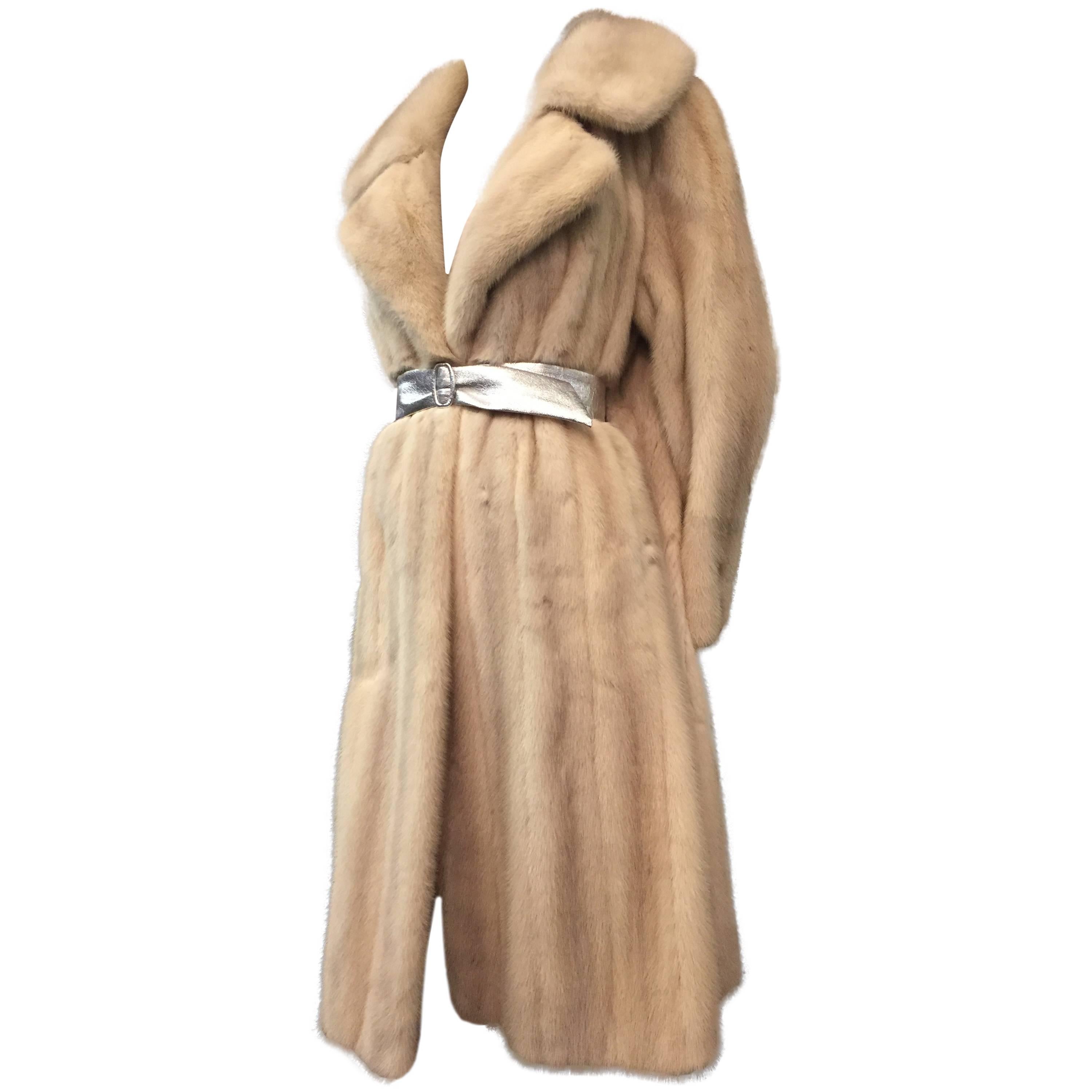 1970's Tourmaline Mink Coat W/ Self Belt Detail