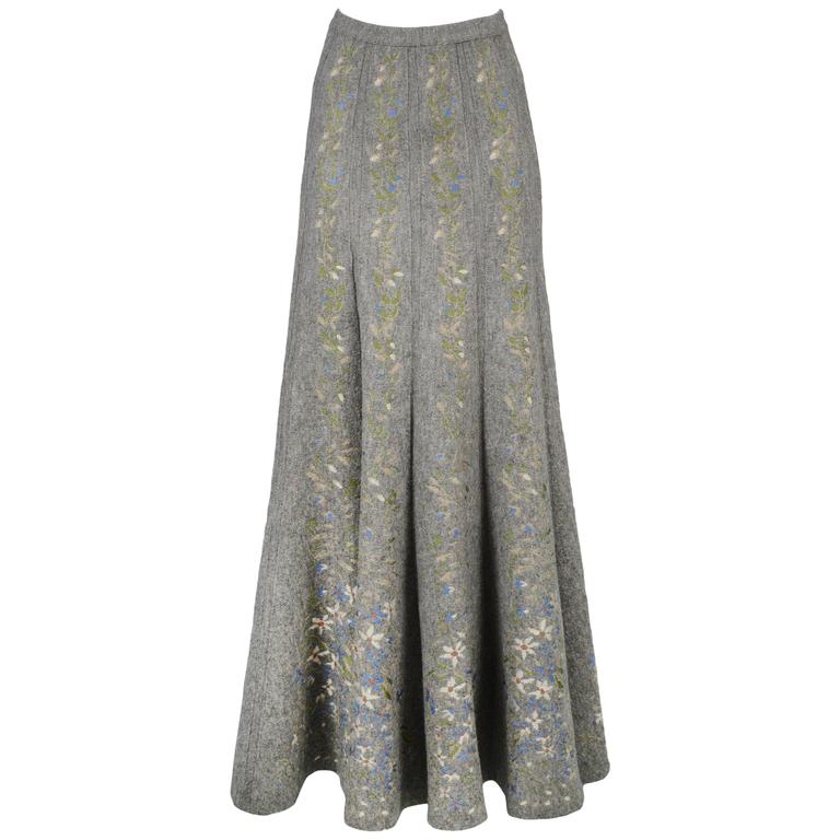 Alaia Iconic Grey Floral Instarsia Skirt 1990 at 1stdibs