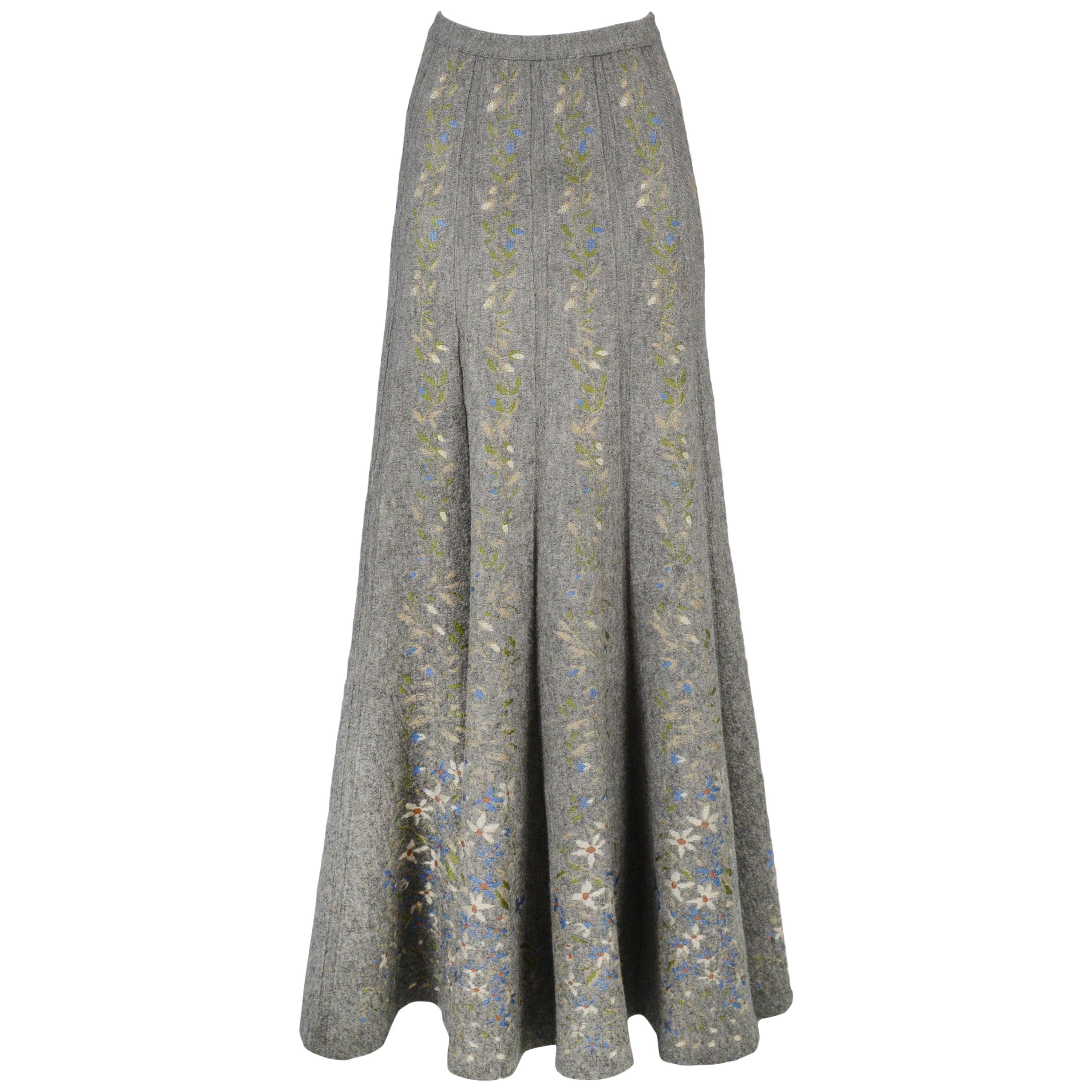 Alaia Iconic Grey Floral Instarsia Skirt 1990
