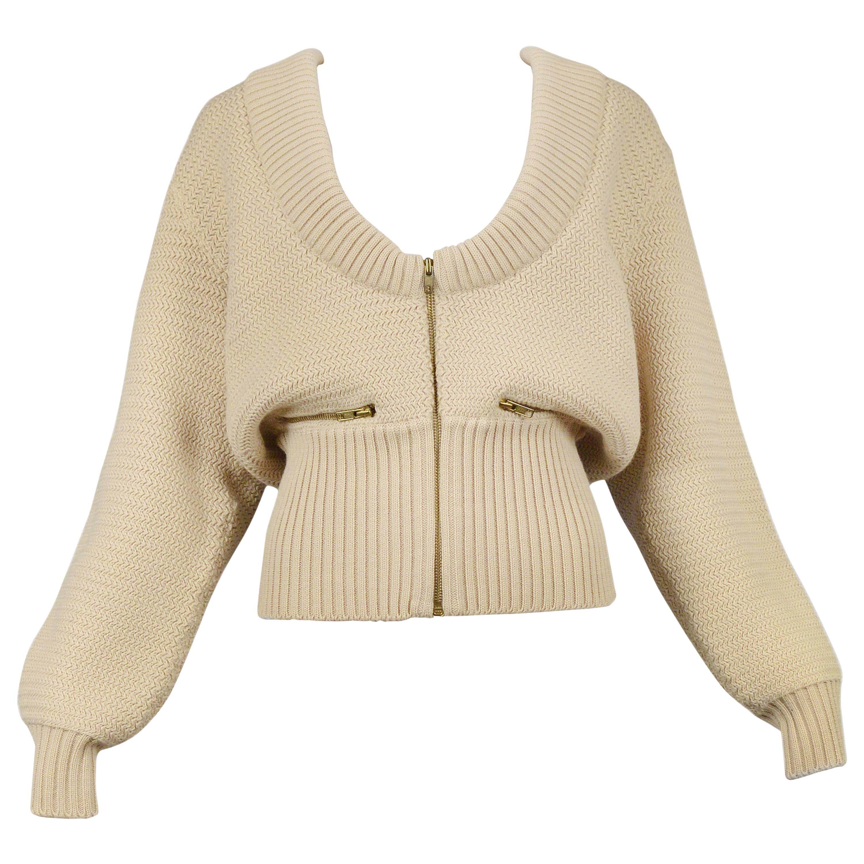Alaia Off White Zipper Cardigan 1985