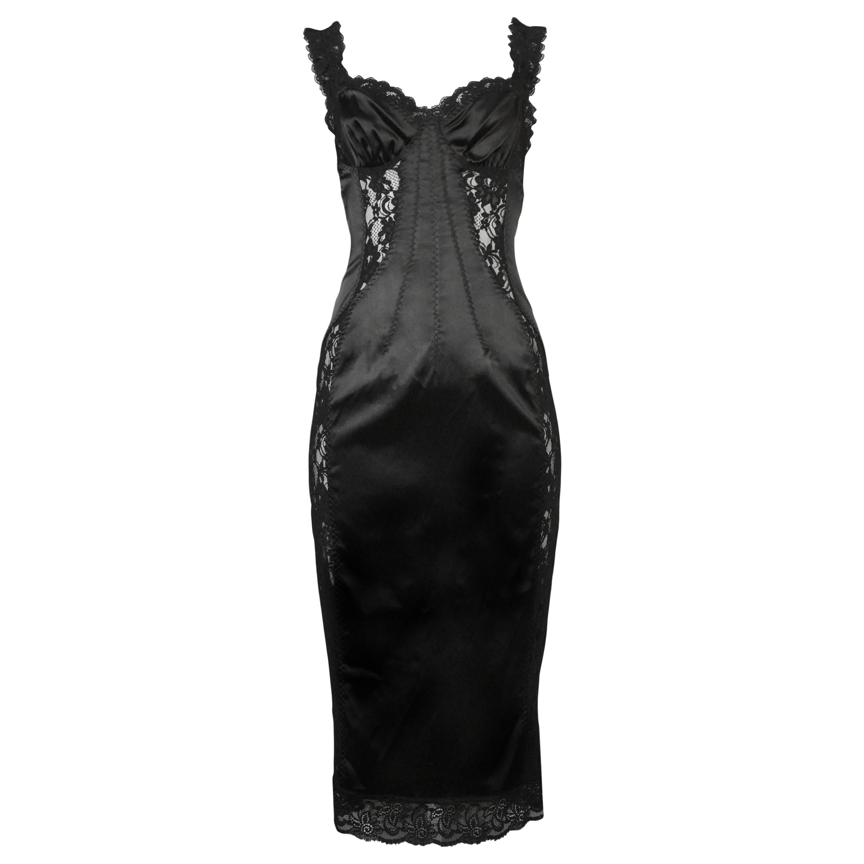Dolce Black Lace Bustier Dress at 1stDibs