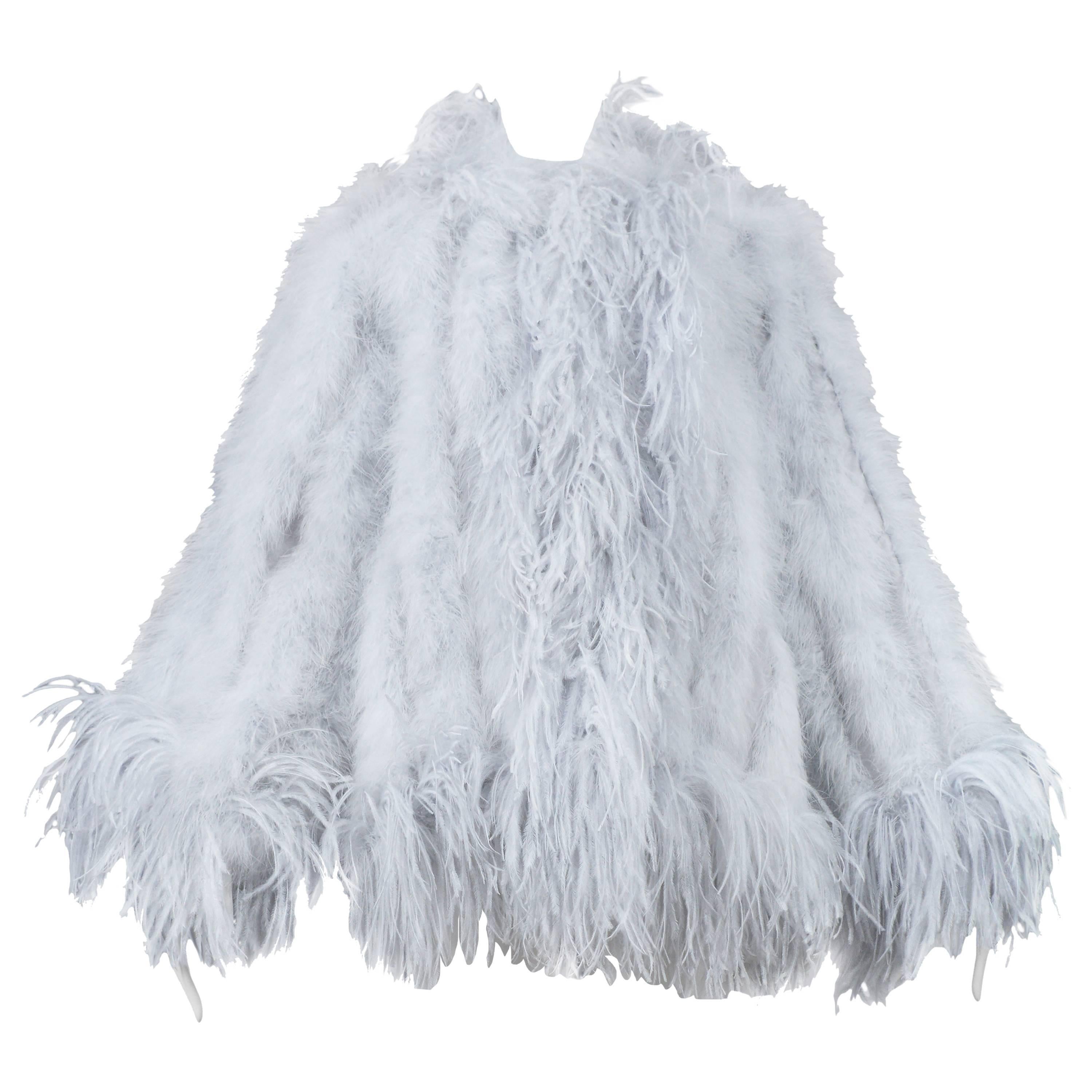Yves Saint Laurent Silver Grey Feather Coat