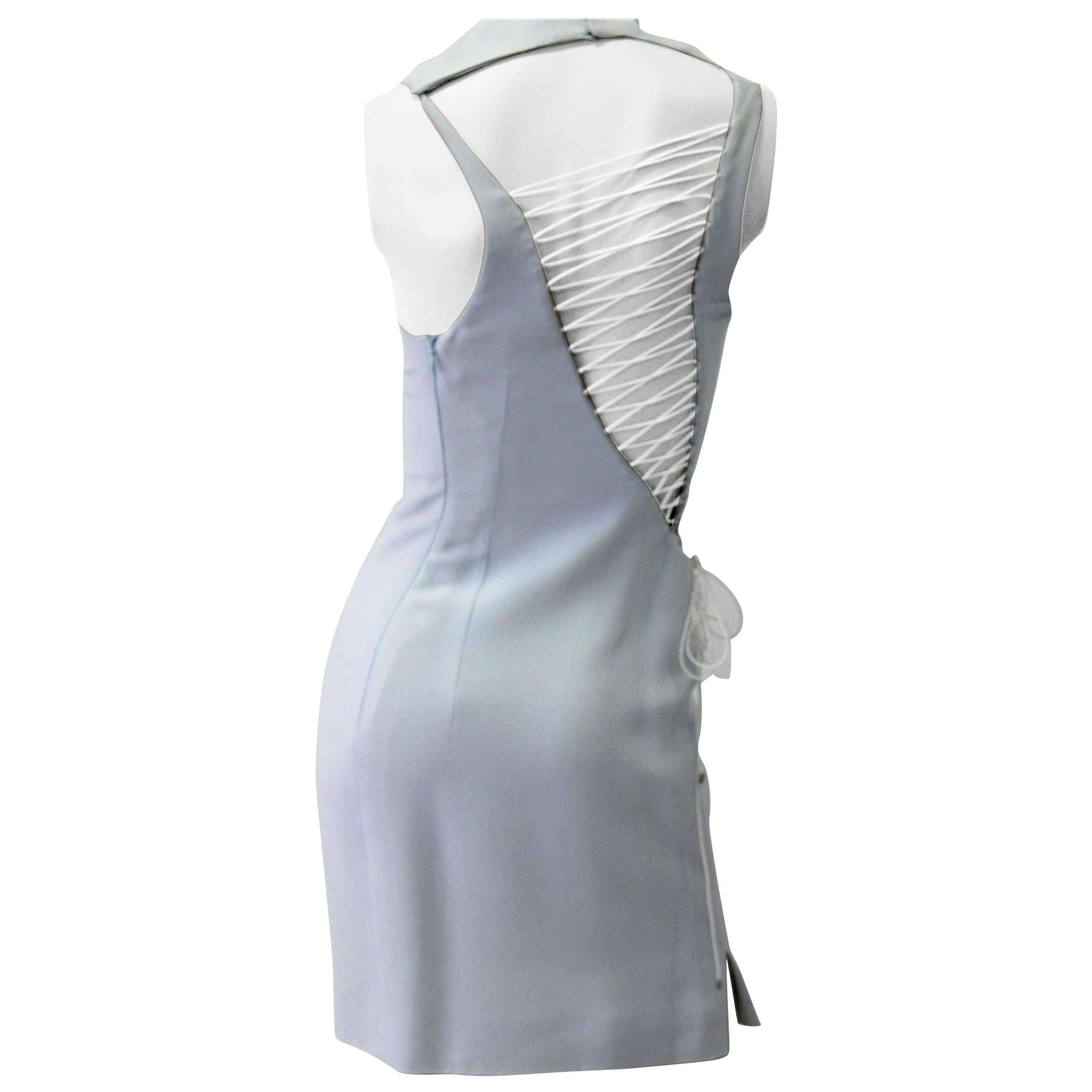 Unique Angelo Mozzillo Bodycon Mini Dress Criss Cross Ribbon Laced Back  For Sale