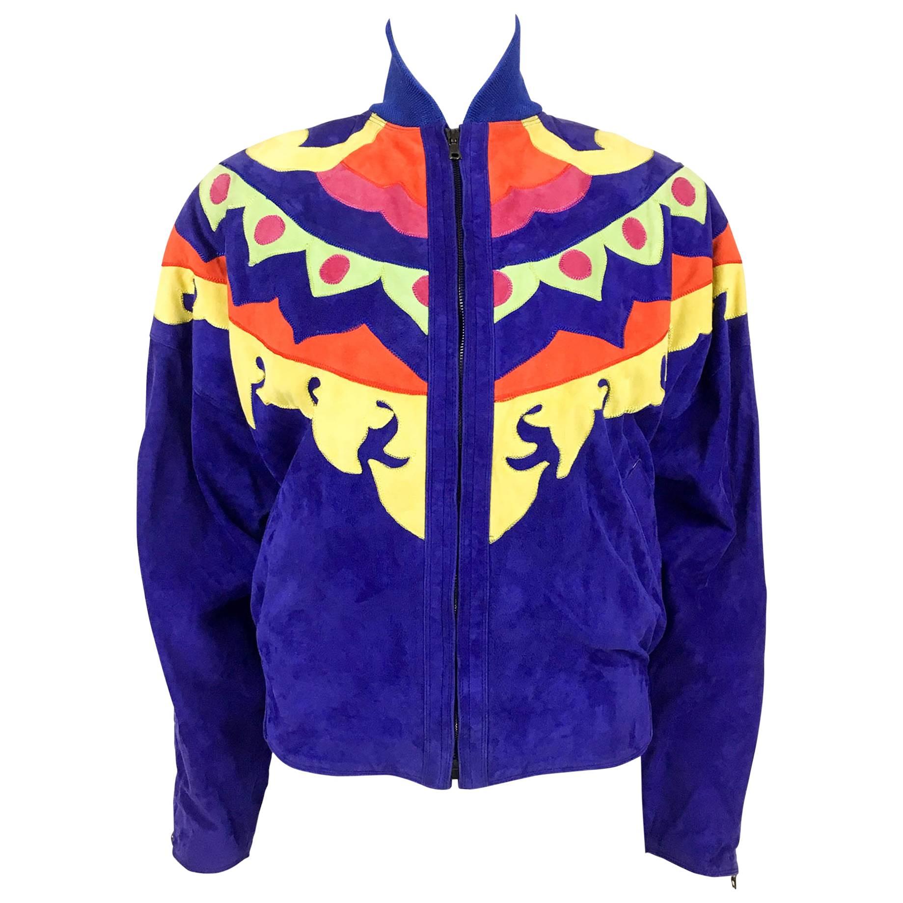 Versace Colorful Suede Jacket - 1990s For Sale