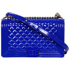 Chanel Blue Patent Leather and Plexi Glass New Medium Boy Bag For Sale at  1stDibs