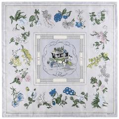 Hermès ca. 1952 Hugo Grygkar „Quai aux Fleur“ Seidenschal mit Blumenmuster und Reiterdruck