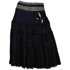 Prada Black and Navy Beaded Skirt Sz 44