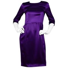 Yves Saint Laurent Purple Satin 3/4 Sleeve Dress Sz 38