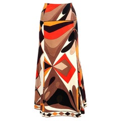 Vintage EMILIO PUCCI c.1960's Brown Signature Print Velvet Maxi Skirt