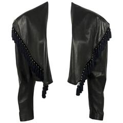 Vintage Gianni Versace Black Leather Jacket With Tassel Embellished Collar, 1980s