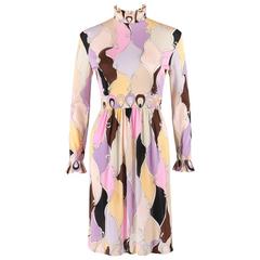EMILIO PUCCI c.1960's Multicolor Pastel Abstract Diamond Print Mock Neck Dress 1