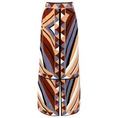 EMILIO PUCCI c.1970's Multicolor Window Pane Signature Print Velvet Maxi Skirt 8