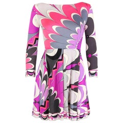 EMILIO PUCCI c.1960's Purple Pink Multicolor Sunburst Floral Print Silk Dress