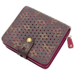 Vintage Louis Vuitton Perforated Monogram Canvas Pink Fuchsia Leather Compact Zip Wallet