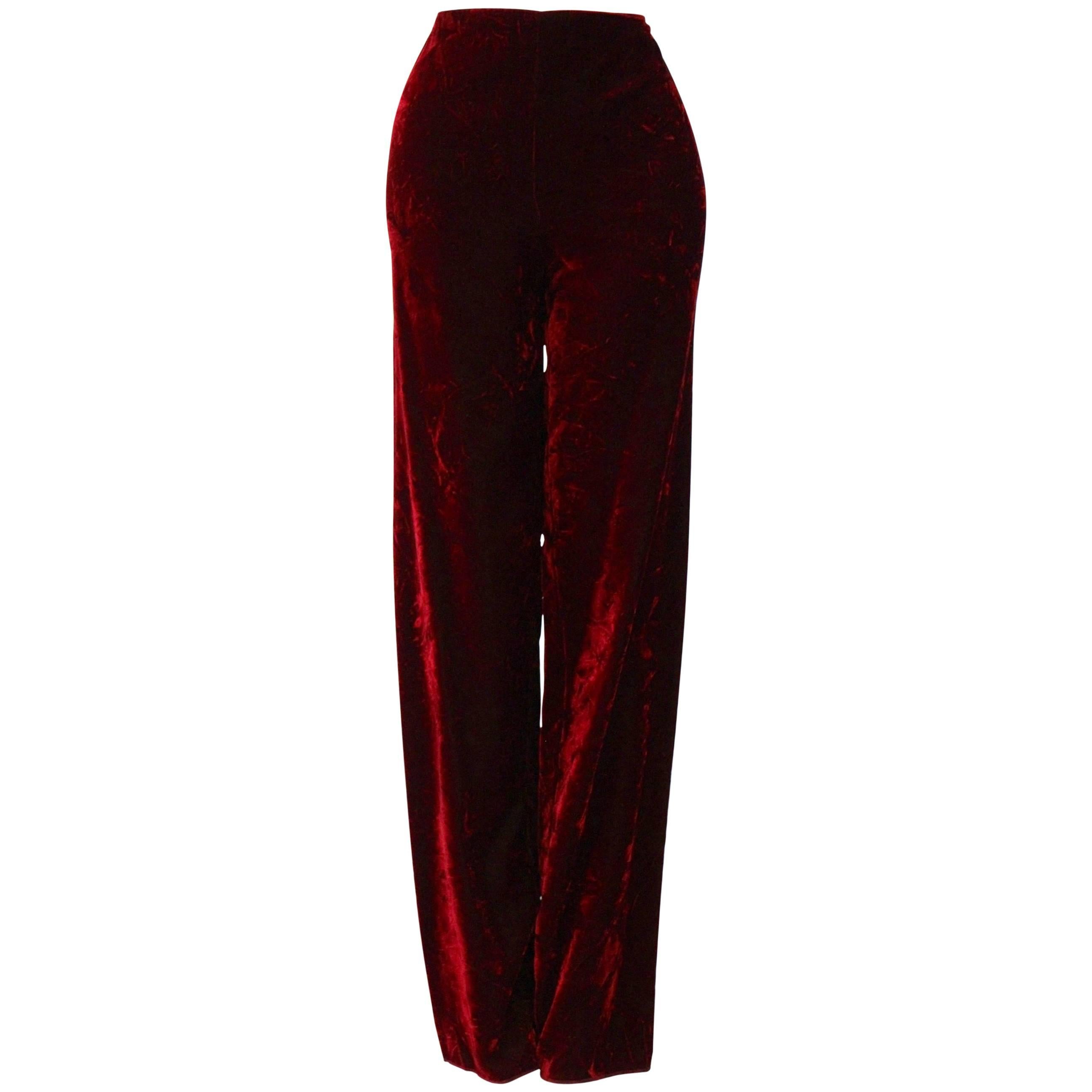 Istante By Gianni Versace Crushed Velvet Pants Fall/Winter 1997 For Sale