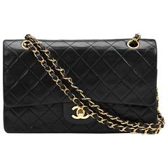 1990s Chanel Black Quilted Lambskin Vintage Medium Classic Double Flap Bag