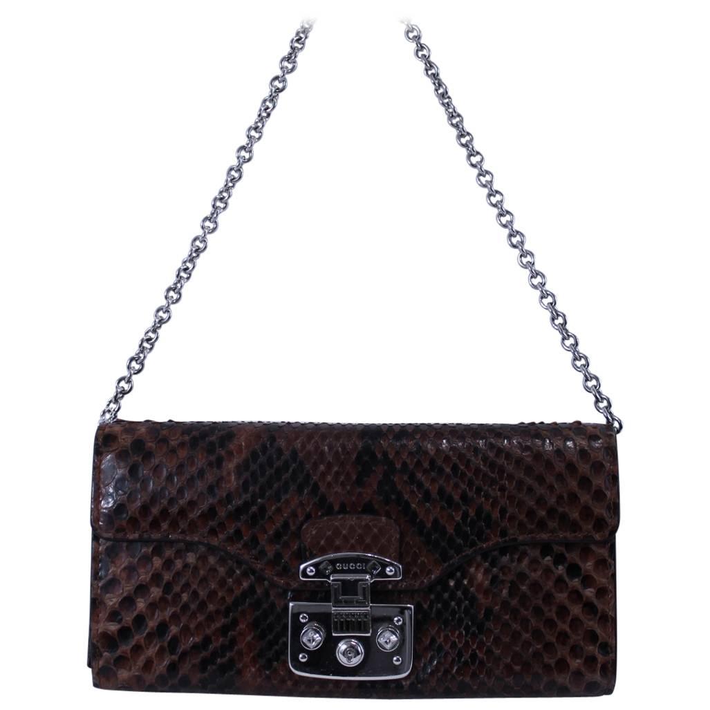 Gucci Python Brown Snake Wallet on a Chain bag with swarovsky clasp