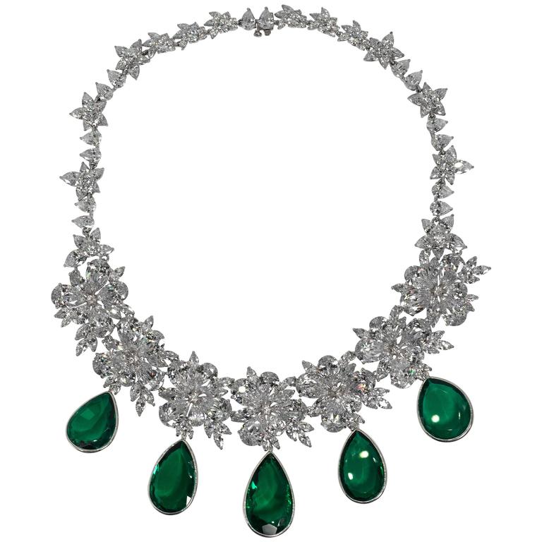 Haute Couture Bijoux Collection Amazing Faux Diamond Emerald Necklace ...