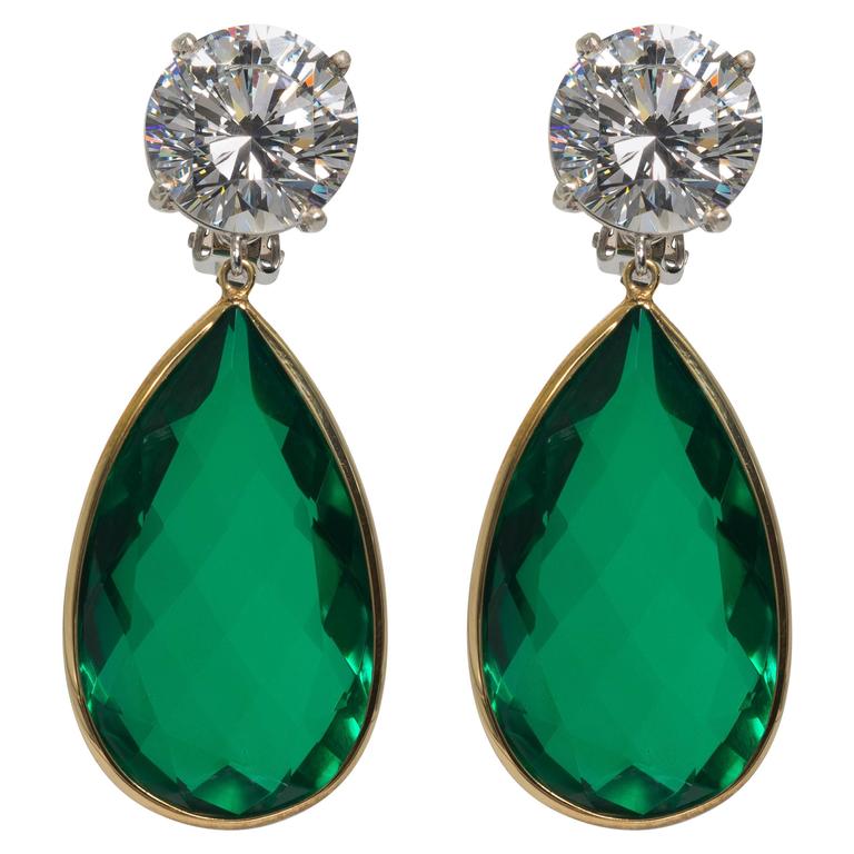 Maharajah Jewel Collection Amazing Faux Diamond Emerald Drop Maharajah Jewel Collection Amazing Faux Diamond Emerald Drop Earrings For