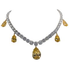 Five Drop Faux Canary Yellow Diamond Necklace 10