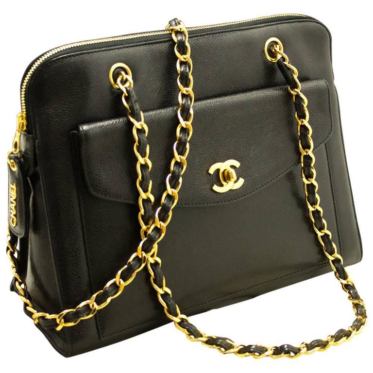 CHANEL Caviar Chain Shoulder Bag Black Flap Zippered Leather at 1stdibs