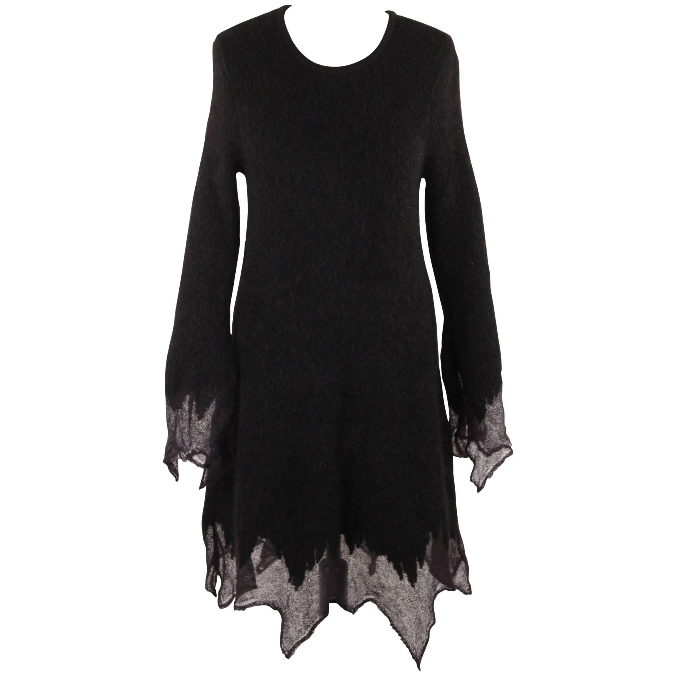CHANEL Black Mohair ASYMMETRICAL DRESS Long Sleeve FALL 2009