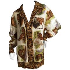 Gucci Animal Print Scarf Silk Retro Blouse with GG Cufflinks