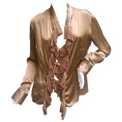 Roberto Cavalli Bronze Silk Charmeuse Ruffled Blouse 