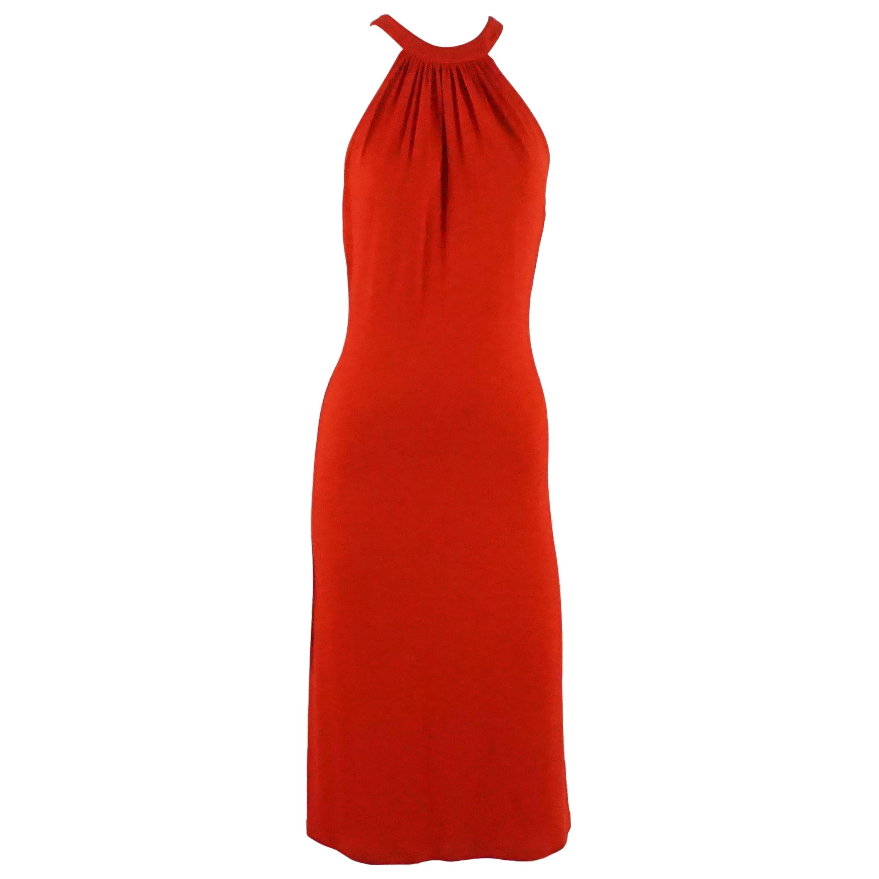 Celine Red Jersey Halter Dress with Keyhole Cutout Back - 38