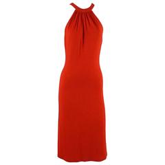 Celine Red Jersey Halter Dress with Keyhole Cutout Back - 38