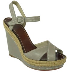 Christian Louboutin Taupe Leather Wedges with Ankle Strap - 40