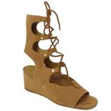 Chloe Tan Suede Wrap-Up Ghillie Wedges - 38