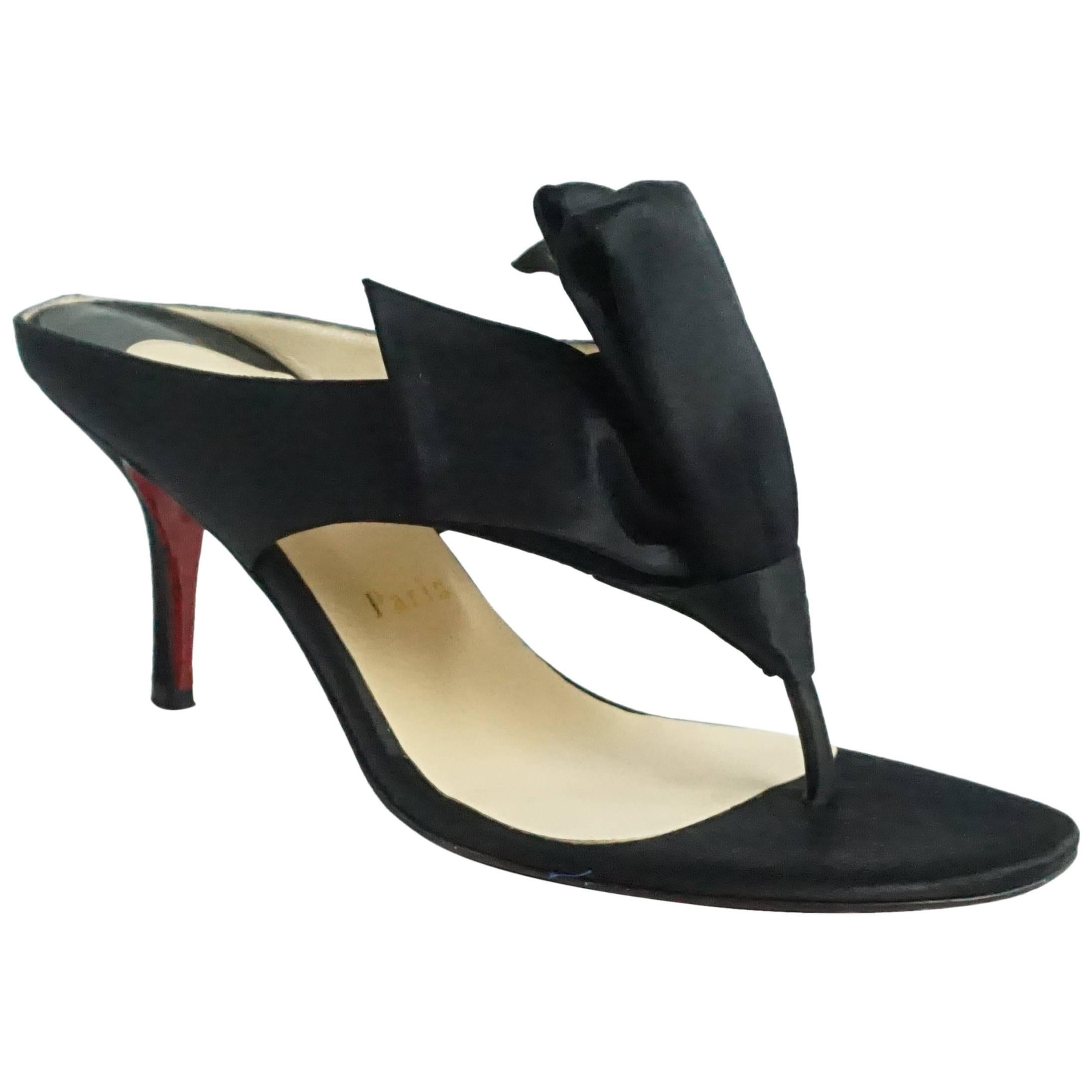 Christian Louboutin Black Satin Tulip Sandals - 37