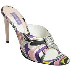 Emilio Pucci Multi Silk Slide with leather heel and rhinestone front detail-37
