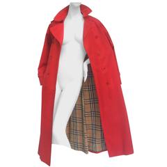 Vintage Burberry's Cherry Red Nova Plaid Trench Coat c 1990s