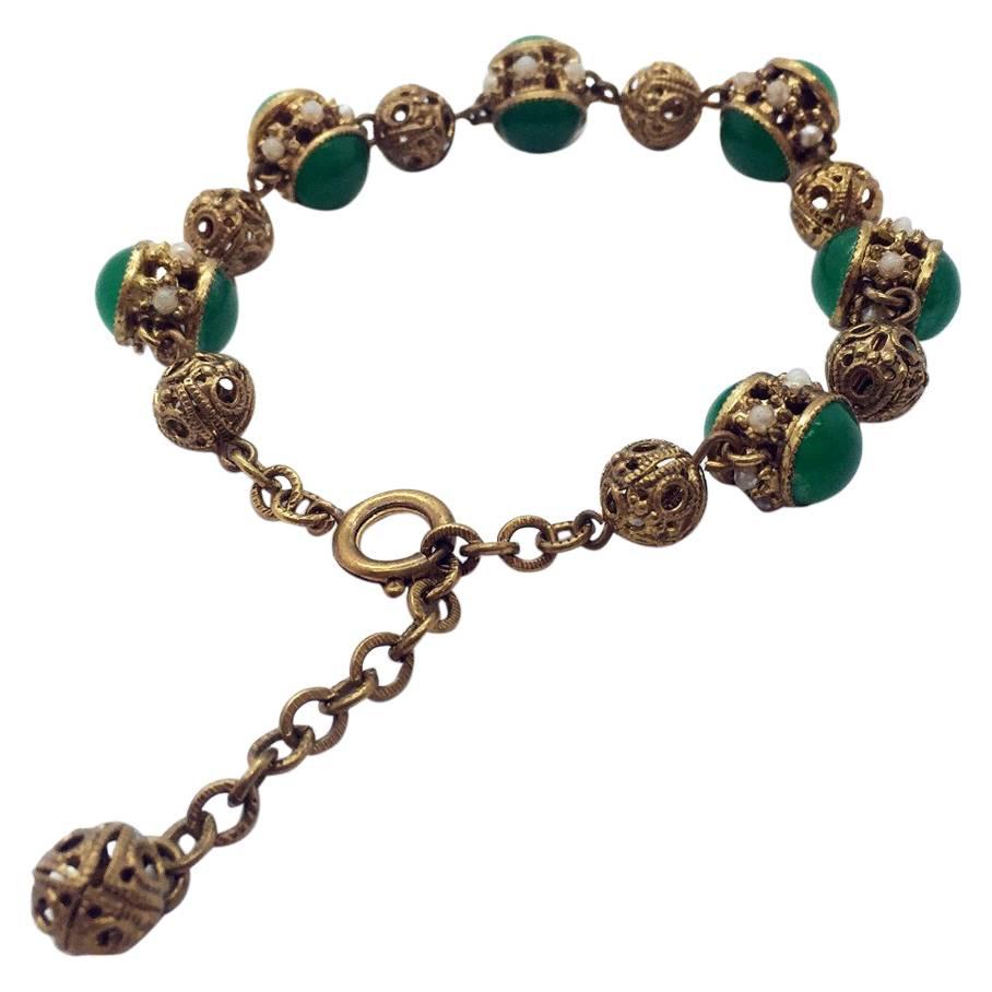 Glass Beads  and Seed Pearl Bracelet, 1930s  For Sale