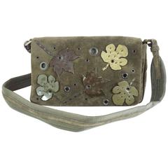 Prada Olive Suede Fall Leaves Shoulder Bag 