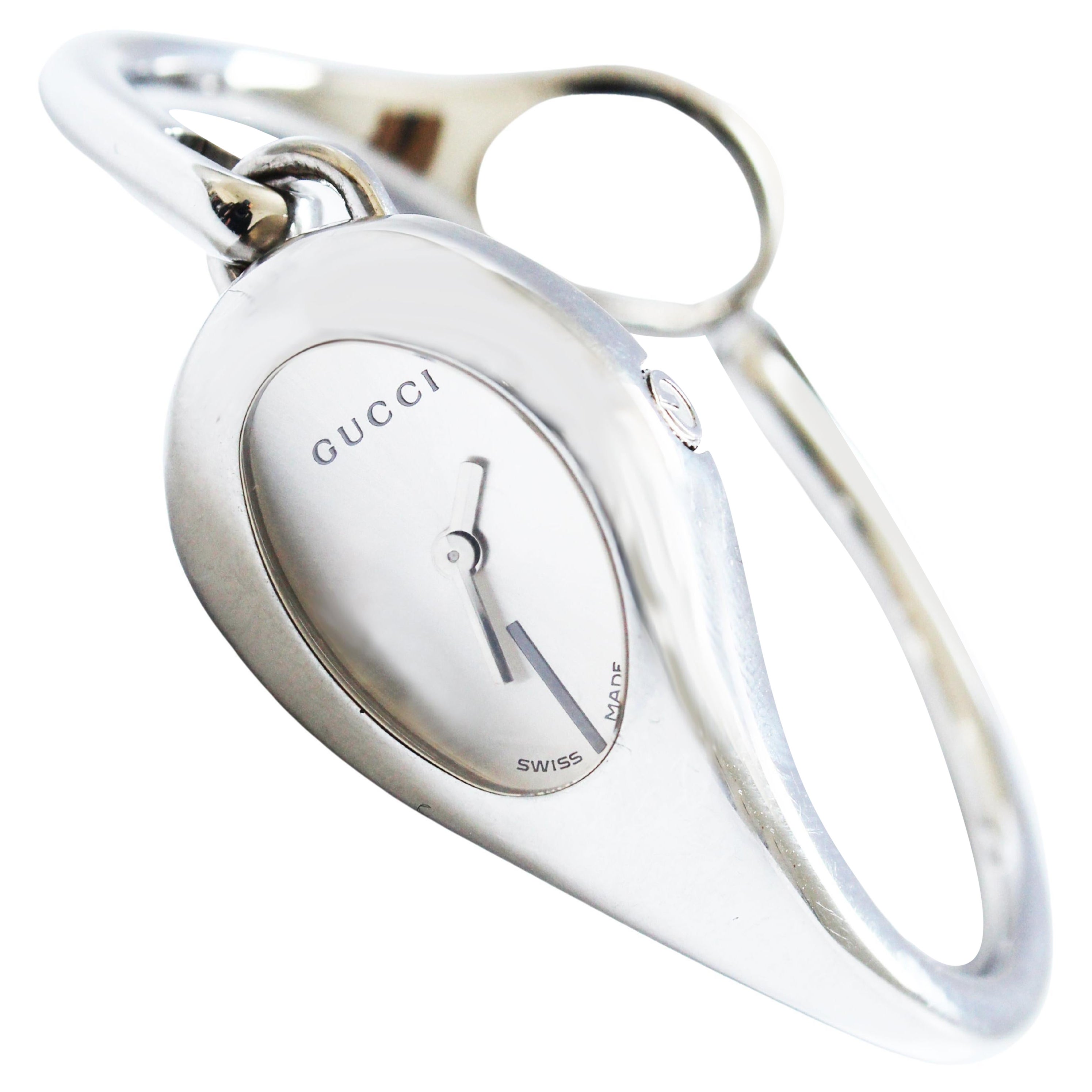Gucci Montre-bracelet moderniste abstraite en métal argenté à mors n° 103  en vente